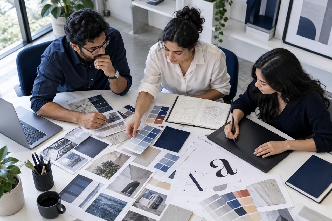 Planning and design work on a creative studio table