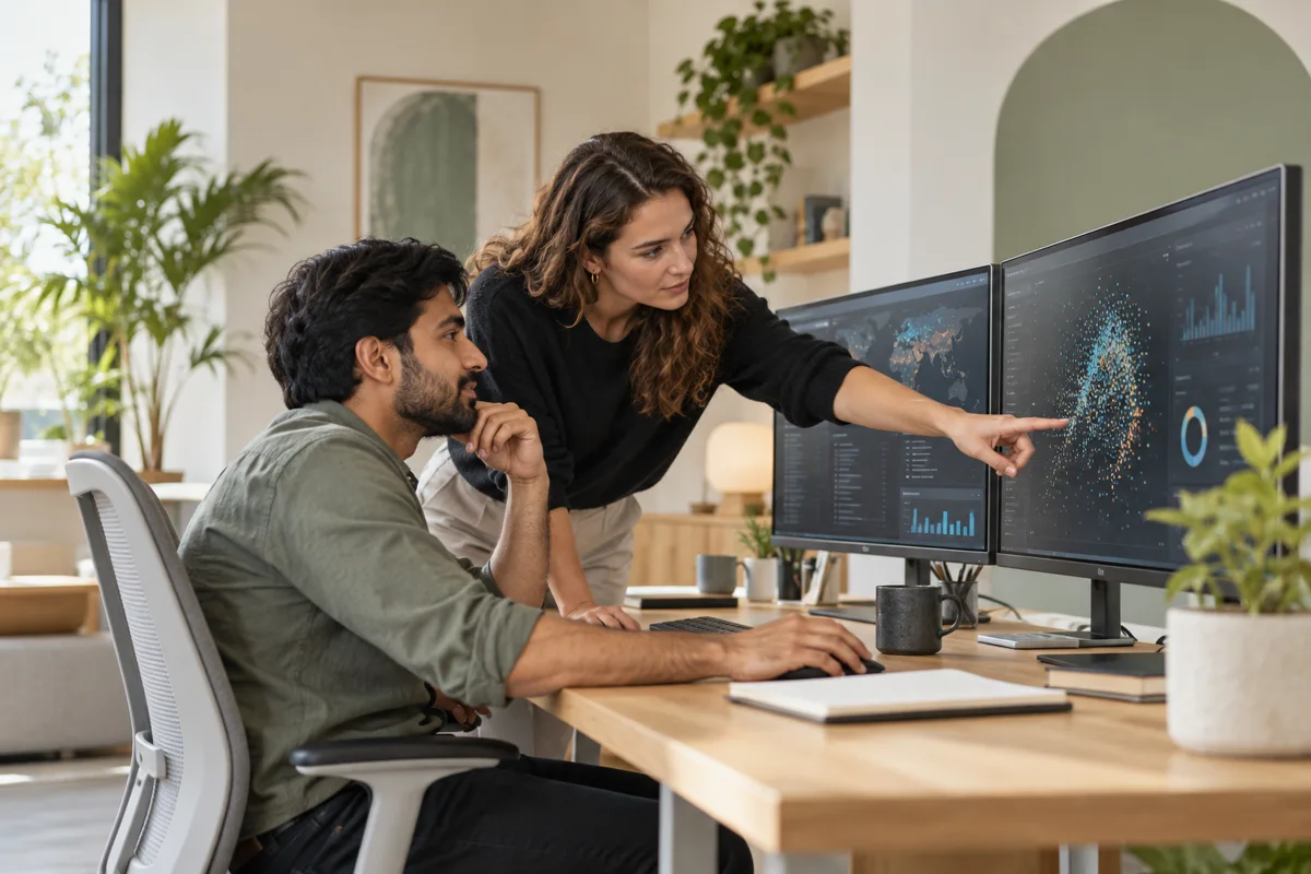 Data engineers reviewing business intelligence